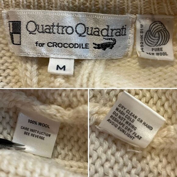 Vintage 80s Preppy CableKnit Wool Cardigan Sweater Quattro Quadrai for Crocodile - Picture 8 of 9